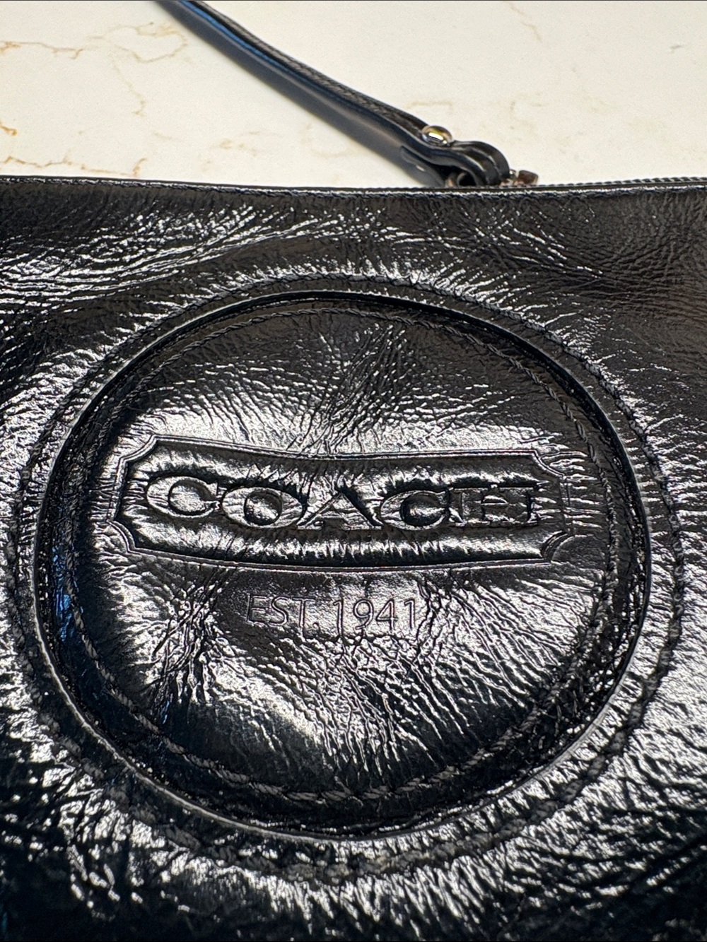 Coach Glazed Black Leather Wristlet - Picture 3 of 7